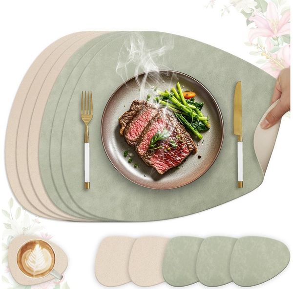 BlingBin Platzset 12 Stück Tischset,Tischsets und Untersetzer Rutschfest Wasserdicht, (1 Set, 12-St, 41 x 33 cm), sieht aus wie echtes Leder, fühlt sich an wie echtes Leder