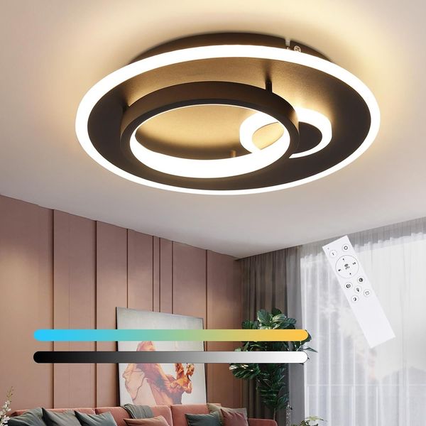ZMH Led Deckenlampe Wohnzimmer Deckenleuchte Flur - Schwarz 33W Dimmbar Wohnzimmerlampe Modern Schlafzimmerlampe Rund Design Flurlampe mit Fernbedienung Deckenbeleuchtung für Küche Esszimmer Büro