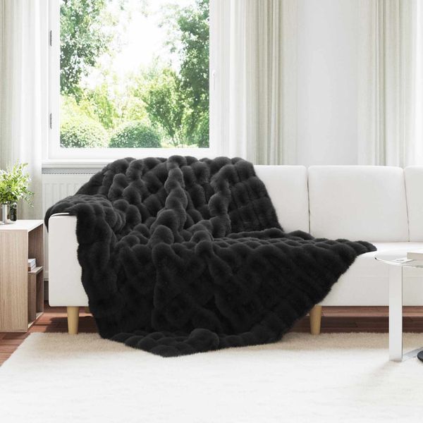 vidaXL Rutschfeste Decke aus Kunstkaninchenfell Olite 4 pcs Schwarz 42021838