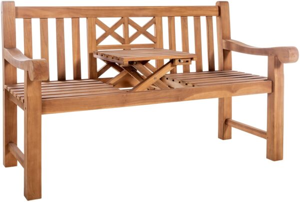 Gartenbank Teakbank PAKEL - Holz Teak 150x72x92 cm | Holzbank 150 Cm Mit Klapptisch Gartenbank Sitzbank Mit Lehne Wetterfest Bank Garten Terrasse