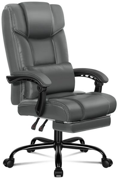 ALFORDSON Bürostuhl Ergonomische Gamingstuhl mit hoher Rückenlehne und extra großem Kissen, mit einziehbaren Fußstützen und abnehmbaren Kissen, grau