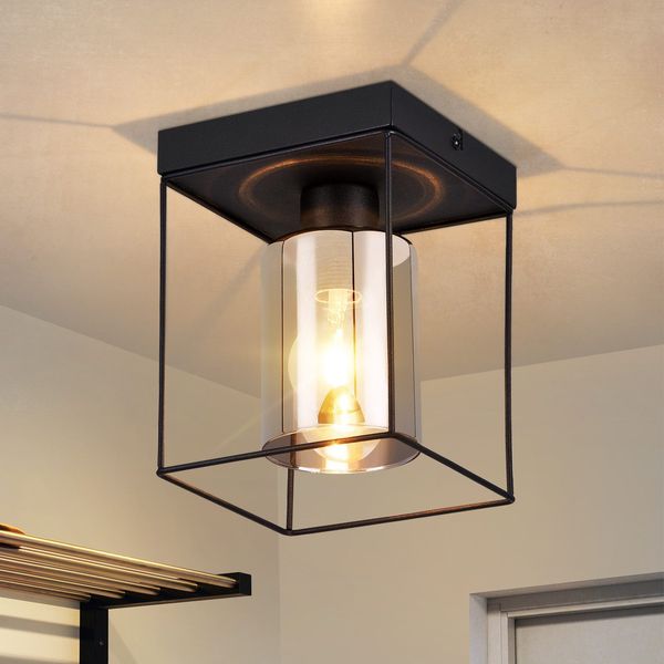 ZMH Deckenlampe Flur Deckenleuchte Glas - 1 Flammig E27 Vintage Flurlampe mit Schwarz Metall Decke Industrial Style Retro Schlafzimmerlampe für Küche Schlafzimmer Büro (ohne Leuchtmittel)