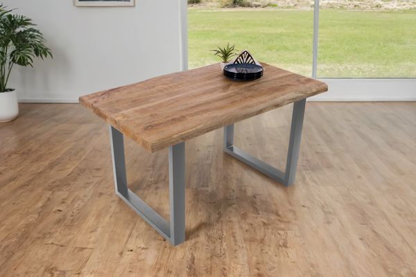 Esstisch Baumkante massiv Mango 120 x 80 U-Gestell silber CALI 140107081