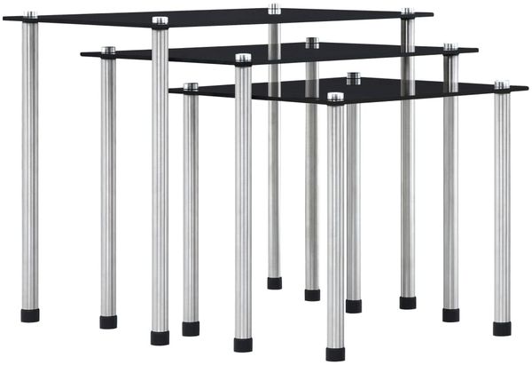 vidaXL Satztische 3 Stk. Schwarz Hartglas 249527