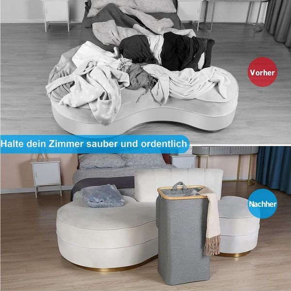 SURFOU Wäschekorb Wäschesammler mit Deckel Laundry Baskets Waschesammelbox Wäschetonne (100L Große Speicherkapazität Faltbarer Wäschesack aus Oxford-Gewebe Bambus Wäschebox mit Griff, Grau/Schwarz, Laundry Baskets, Wäschetonne für Schmutzwäsche, 1 St, ...
