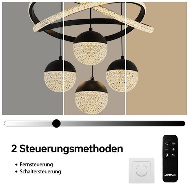 JDONG Pendelleuchte Dimmbar mit Fernbedienung 54W LED Pendellampe, 100CM Höhenverstellbar, Kronleuchter Kristall, Für Wohnzimmer Schlafzimmer Arbeitszimmer Büro Esszimmer