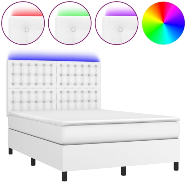 vidaXL Boxspringbett mit Matratze & LED Weiß 140x190 cm Kunstleder 3135940
