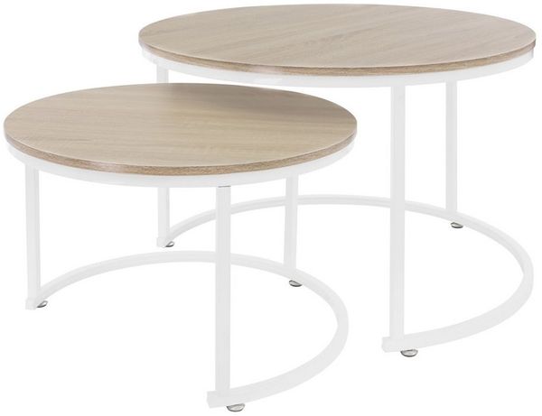 ML-DESIGN Couchtisch Beistelltisch in 2 Größen MDF-Platte mit Metallrahmen Satztische, Sofatisch Kaffeetisch Wohntimmertische Set Ø 59x40 / 74x48 cm