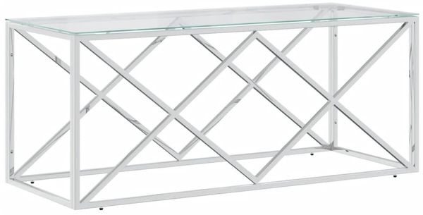 Couchtisch, Sofatisch 110x45x45 cm Edelstahl und Glas