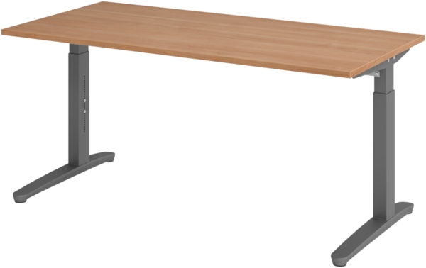 bümö manuell höhenverstellbarer Schreibtisch 160x80 in Nussbaum, Gestell in graphit - PC Tisch höhenverstellbar & groß, höhenverstellbarer Tisch Büro, großer Computertisch verstellbar, X16-N-GG