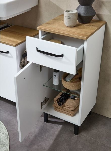 Saphir Unterschrank Quickset 500, Badschrank 32,4 cm, 1 Tür und 1 Schublade Badezimmerschrank, 1 Einlegeboden