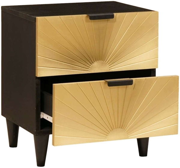 vidaXL Nachttisch Schwarz und Gold 40 x 33.5 x 46 cm Massivholz Mango 4017826