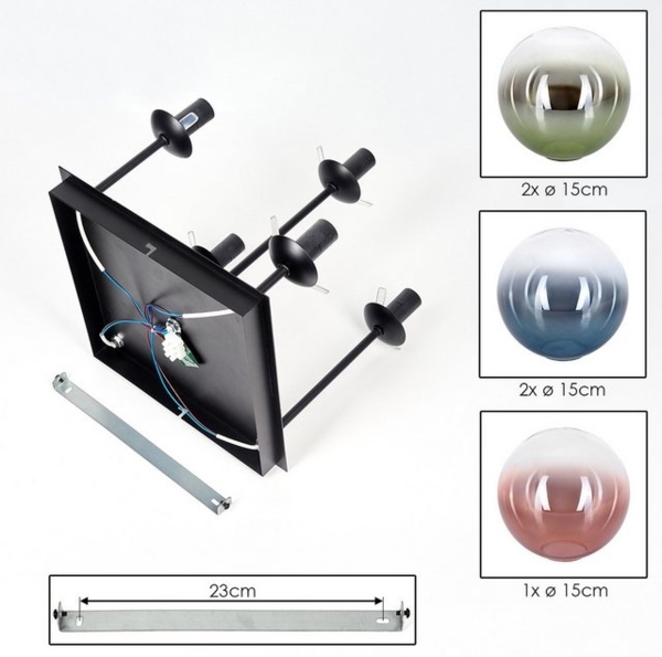 hofstein Deckenleuchte Deckenlampe aus Metall/Glas in Schwarz/Blau/Grün/Kupfer/Klar, Deckenleuchte im Retro/Vintage-Design (Schirme Ø 15 cm), 5 x E14 Bild 4