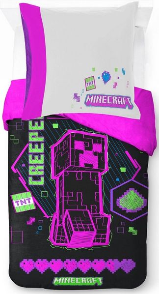 Minecraft Kinderbettwäsche Minecraft Cyber Neon, Linon, 2 teilig, 100% Baumwolle