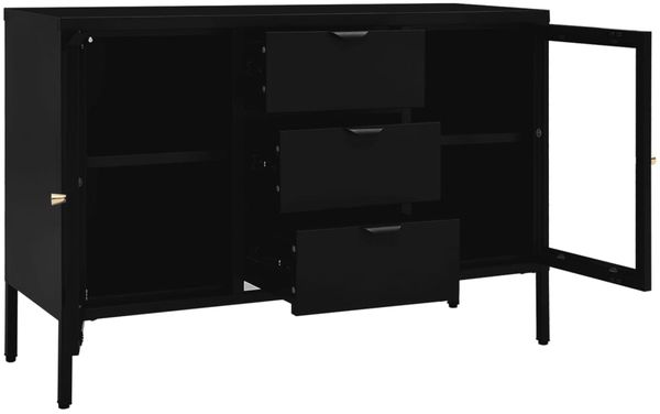 Sideboard, Kommode Schwarz 105x35x70 cm Stahl und Hartglas j2523p Bild 6