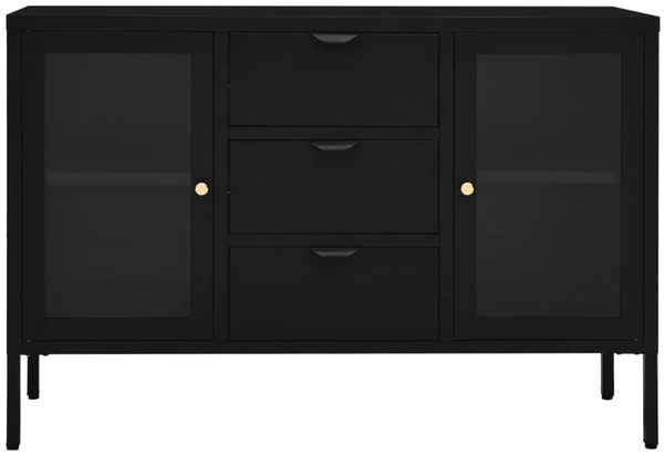 Sideboard, Kommode Schwarz 105x35x70 cm Stahl und Hartglas j2523p Bild 3