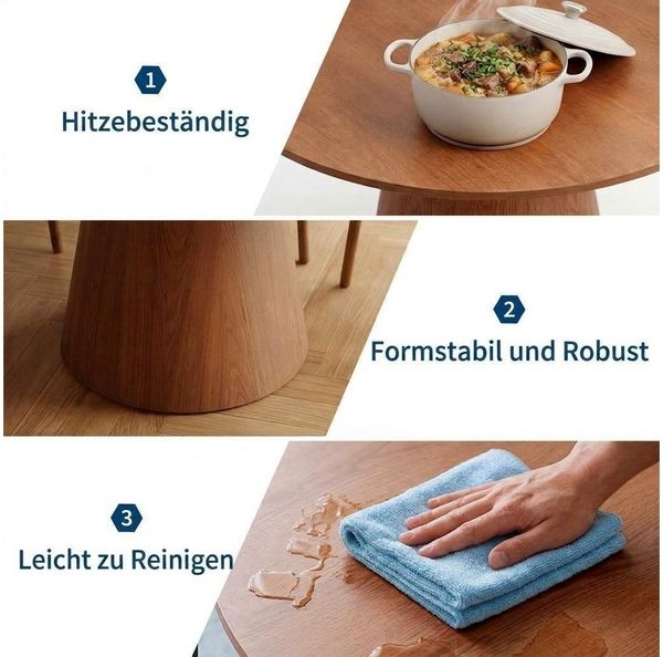 GarveeMore Esstisch Runder Esstisch Küchentisch für 4-6 Personen, 110cm Bild 3