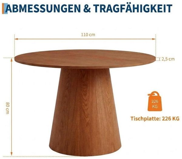 GarveeMore Esstisch Runder Esstisch Küchentisch für 4-6 Personen, 110cm Bild 2