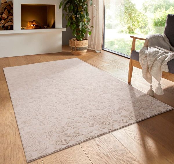 TaraCarpet Teppich TaraCarpet Homestyle 375 Flora, rechteckig, Höhe: 10 mm, Blätteroptik hoch-tief weich waschbar beige 50x80