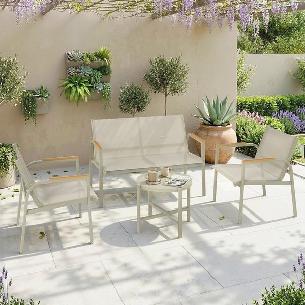 Outsunny Sitzgruppe wetterfest Gartenlounge mit 2er-Sofa 2 Sesseln Beistelltisch, (Outdoor Balkonmöbel-Set, 4-tlg, Gartenmöbel Set), für Garten Balkon Grün