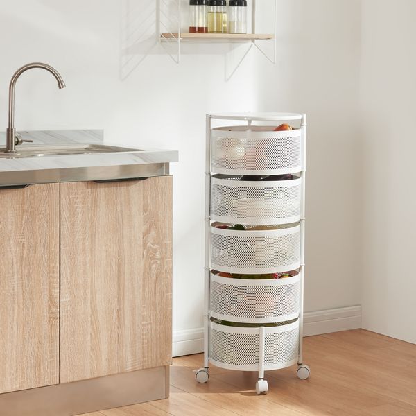 Rollwagen Steigen mit 5 Ebenen 89,5xØ33cm Weiß [en. casa]