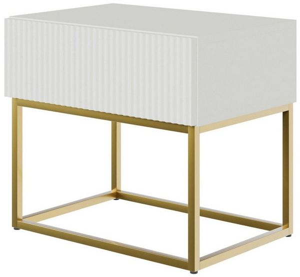 Selsey Veldio - Nachttisch mit Schublade, Weiß mit goldenem Metallgestell, 50 cm