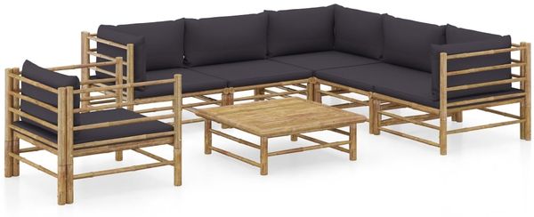vidaXL 7-tlg. Garten-Lounge-Set mit Dunkelgrauen Kissen Bambus 3058216