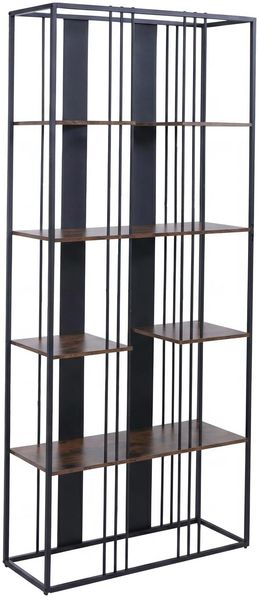 Regal HWC-P12, Bücherschrank Hochschrank, Industrial Metall Melamin MVG-zertifiziert 180x80x31cm ~ schwarz, dunkelbraun Bild 7