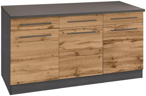 KOCHSTATION Unterschrank KS-Tulsa 150 cm breit, 3 Schubkästen, 3 Türen, auch als Sideboard verwendbar