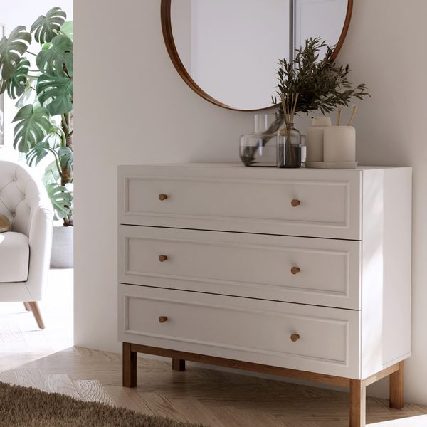 Forte PENKRIDGE Elegante Kommode 100, Kommode mit 3 Schubladen, Modernes Sideboard, Secret Grey / Schlammeiche Holzdekor, 100,2 cm breit x 85,4 cm hoch x 41,7 cm tief
