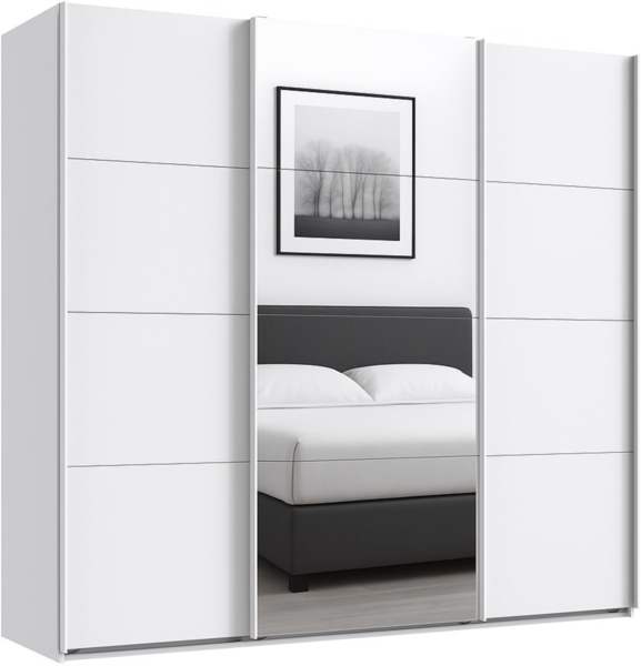 Schwebetürenschrank Kleiderschrank B225 cm H208 cm 3-türig Weiß, 1x Spiegeltür
