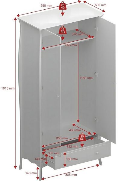 ebuy24 Kleiderschrank Simon Kleiderschrank 1 Schublade 2 Türen grau.