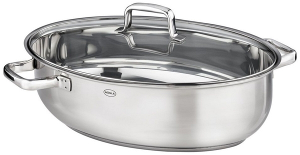RÖSLE Edelstahlbräter oval mit Glasdeckel induktionsgeeignet 41x32cm 130456