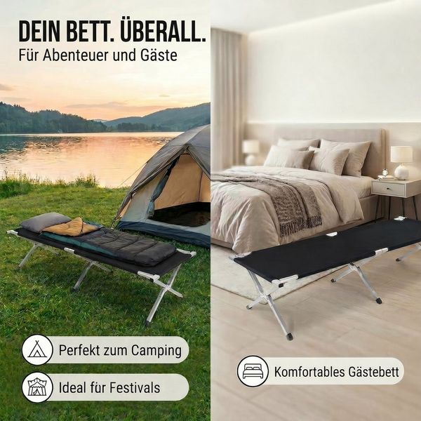 Goods+Gadgets Feldbett Faltbares Army-Bett (Campingbett, Klappbett) Gästebett aus Aluminium Bild 3