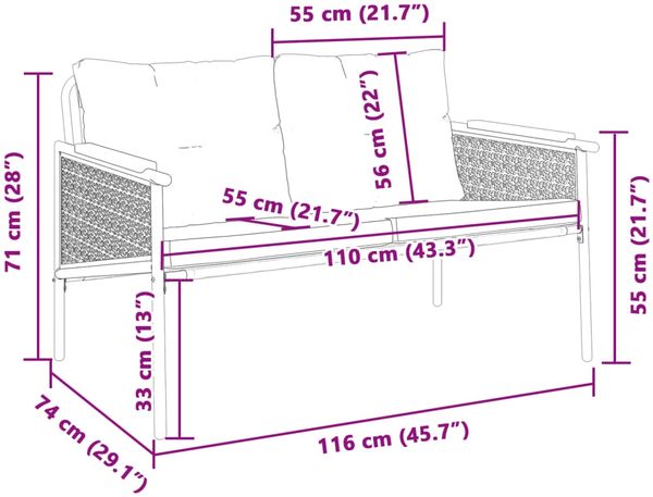 vidaXL Gartenbank mit Kissen 116 cm Schwarz Stahl 4009303 Bild 9