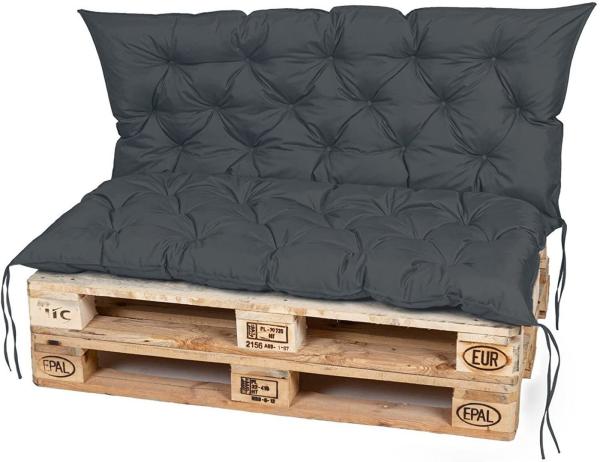 TexDeko® Garden Palettenauflage 120x60 cm mit Rückenlehne wasserabweisend UV - beständig Premium Sitzkissen gesteppt für Europaletten Palettenkissen Palettenpolster (Anthrazit)