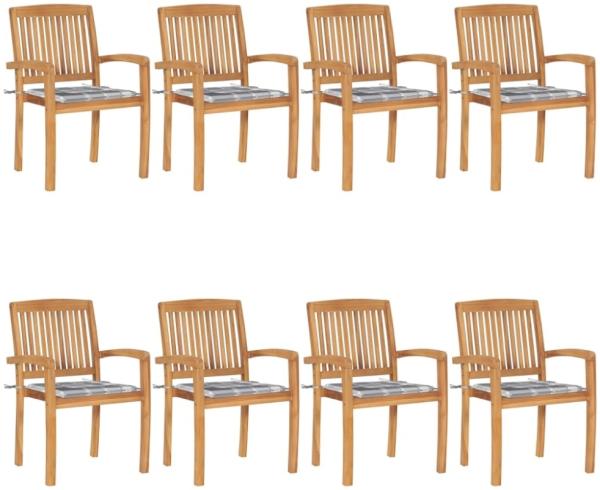 vidaXL Stapelbare Gartenstühle mit Kissen 8 Stk. Massivholz Teak 3073254