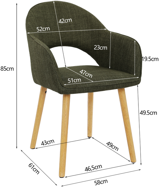 GOEURVANT 1316 Esszimmerstühle 2er-Set, Webstoff - Olivgrün Bild 7