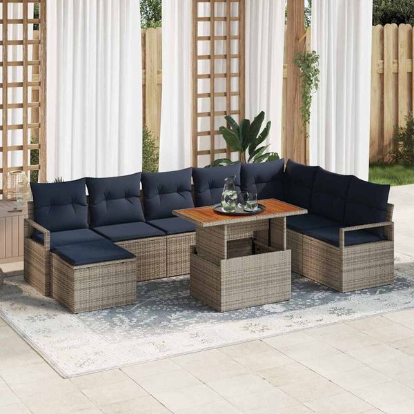vidaXL Garten Essgruppe mit Kissen 9 pcs Grau und Marineblau 3349751