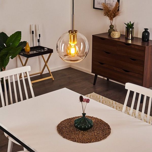hofstein Hängeleuchte »Radda« Retro Pendellampe aus Metall in Gold und klaren Glasschirm, ohne Leuchtmittel, runde e Deckenlampe, 1xE27, Höhe 126cm (verstellbar)