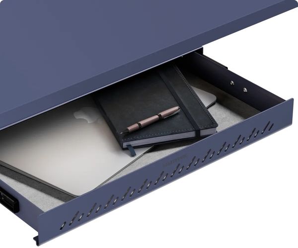 Schubladen-Organizer unter dem Schreibtisch, 41 x 27 x 5 cm, Hochwertiger Stahl, Ausziehbarer Platzsparer Blau