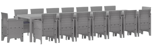 vidaXL Garten-Esszimmergarnitur mit Kissen 17 pcs Hellgrau PP 3378670