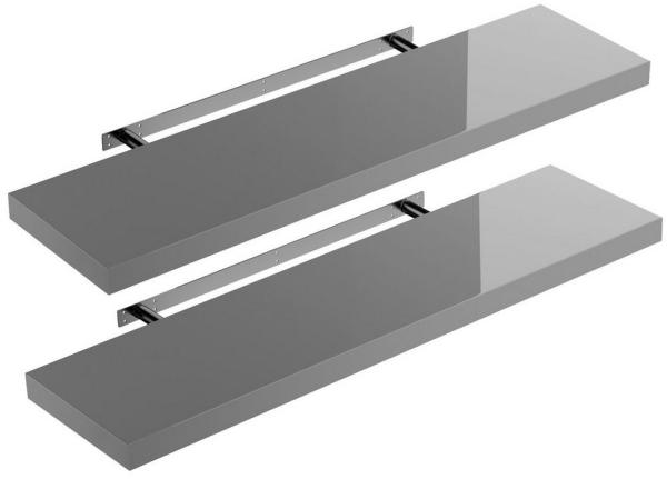 Casaria Wandregal mit Halterung, 2 Stück, MDF, Grau / Hochglanz, 90 x 23 x 3,8cm