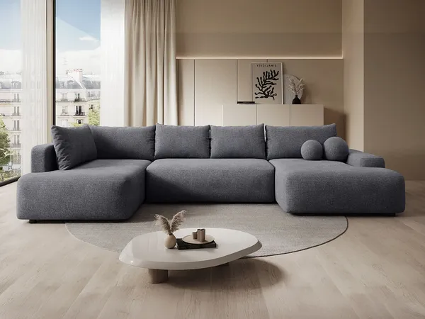 Vente-unique - DAVISO Sofa Stoff Grau - B 204 cm x H 87 cm x L 360 cm