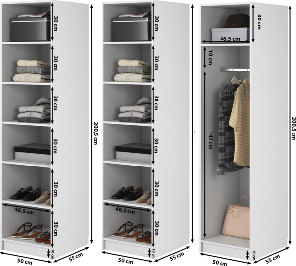 Selsey 'Frame' Kleiderschrank 3-türig mit Kleiderstange und Regalen, greige 200 x 150 x 57 cm Bild 5