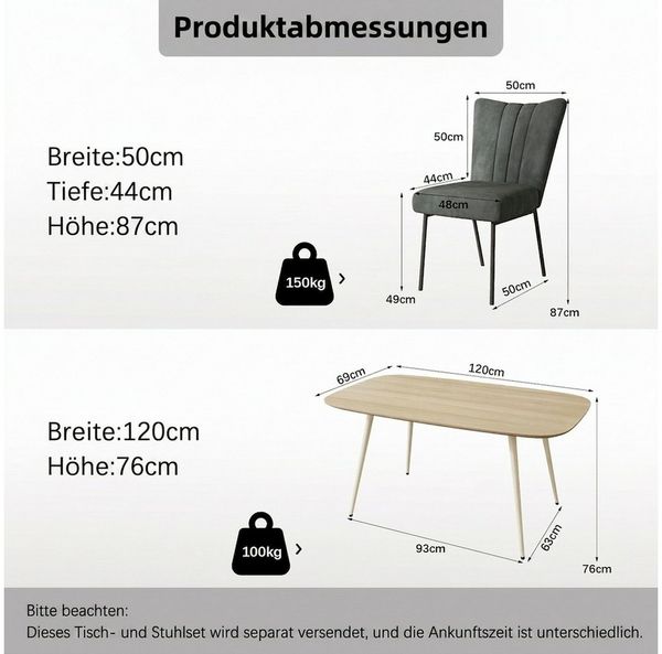 Jiexi Essgruppe Tisch- und Stuhlset, Moderner Esstisch (120×69×76 cm) mit 4 Stühlen Bild 3