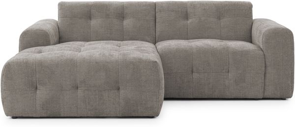 Modernes Ecksofa mit Ottomane links, markante Steppungen, Chenille Braun Taupe, 234 x 161 x 79 cm