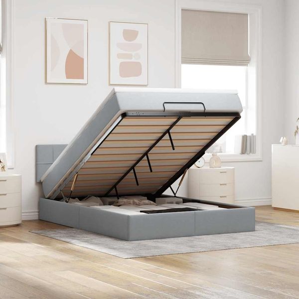 vidaXL Ottomane Bett mit Matratze & LEDs Hellgrau 140x190 cm Stoff 3312305