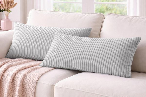 Amilian Dekokissen 40x80 cm 2er Set mit Füllung – Cord-Optik Sofakissen, mit Füllung und Bezug, formstabil, Hotelverschluss