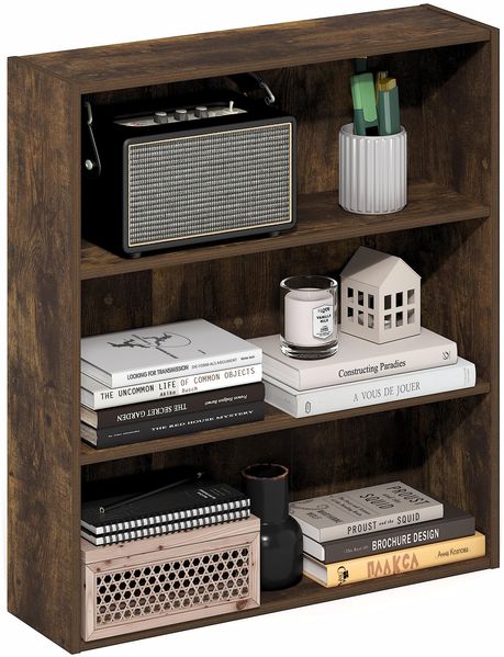 Furinno Basic 3-stöckiges offenes Regal, Bücherregal, Aufbewahrungsorganizer, 16.8 x 60 x 67.1 cm, Bernstein-Kiefer